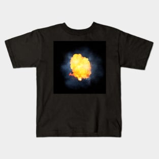 Realistic fiery explosion, orange color with sparks and smoke Kids T-Shirt